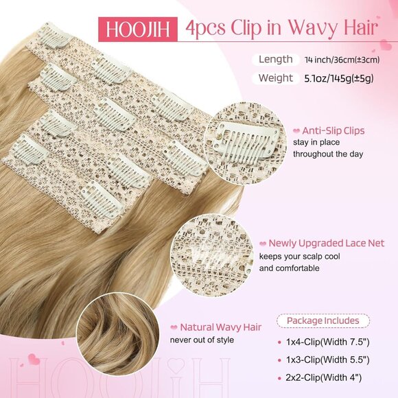 Clip in Hair Extensions Synthetic 14 Short Curly Golden Blonde Highlights - Picture 2 of 7